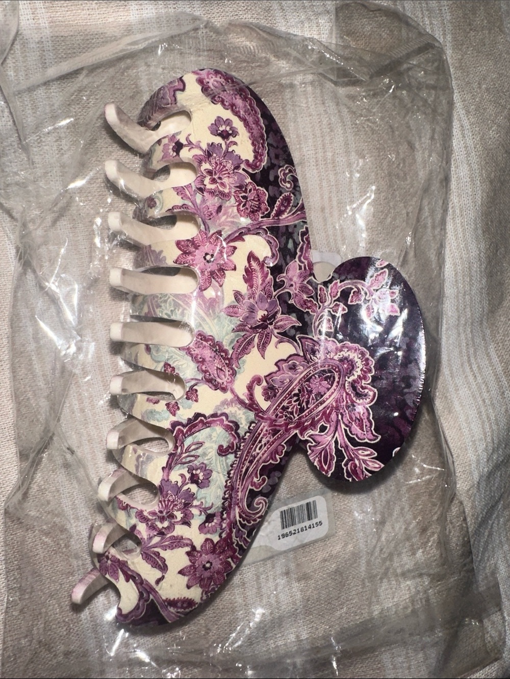 Johnny Was Cream and Purple Paisley Floral Hair Claw
